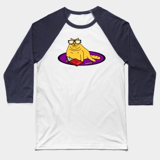 Funny Yellow Chonk Cat Wearing Glasses Reads Book Baseball T-Shirt